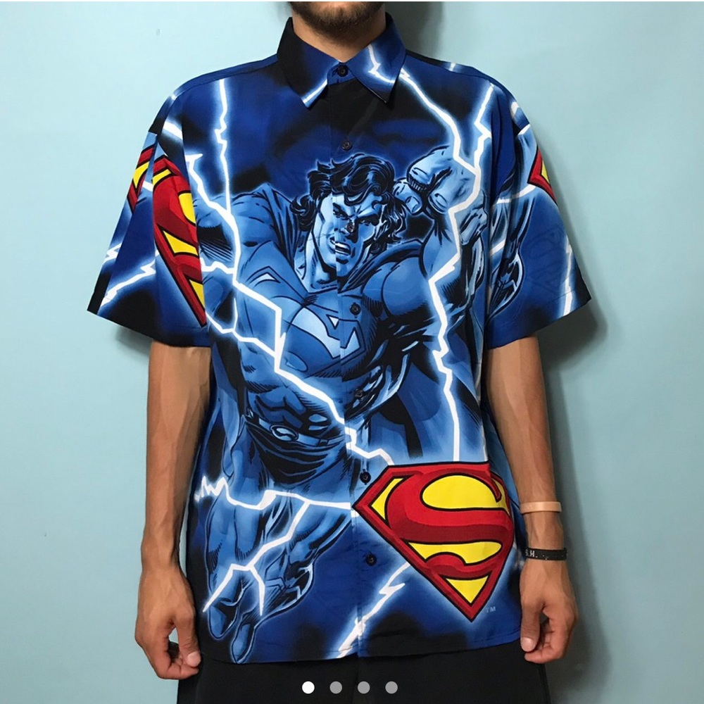 Vintage lighting bolt Superman button up